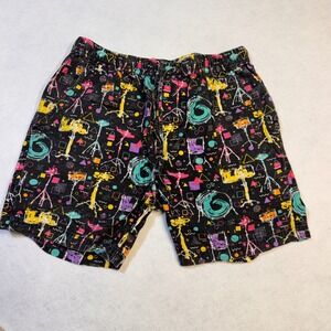 Massive Shorts Mens Medium Black Multicolor Drum Graphic 90s Retro Festival Rad